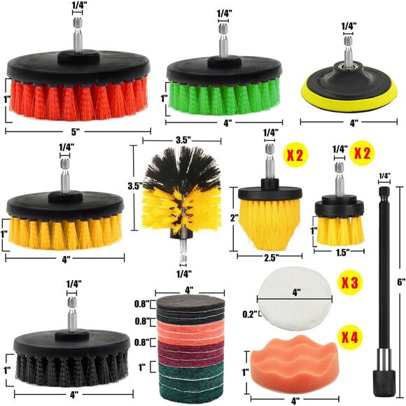 Drill Brush Attachment Set, 30Pcs Drill Scrubber Brush Kit Include Scrub Pads+ - Picture 2 of 7